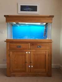 Aquarium Oak cabinet 120cm doors and drawers, 210 liters, with full equipment: £450 ono